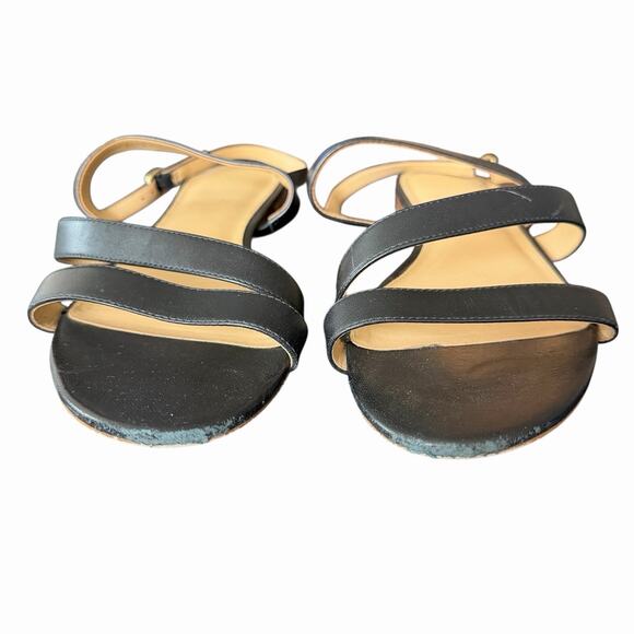 Talbots 10 M Strappy Sandals Black Leather Open Toe Slingback Flat Comfy - Picture 3 of 7